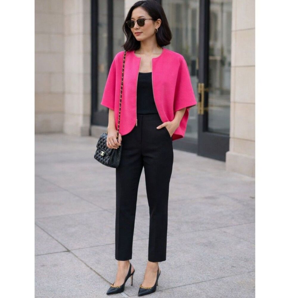 St. John Pink Front-Zip Knit Cardigan Cape Sweater - Size P